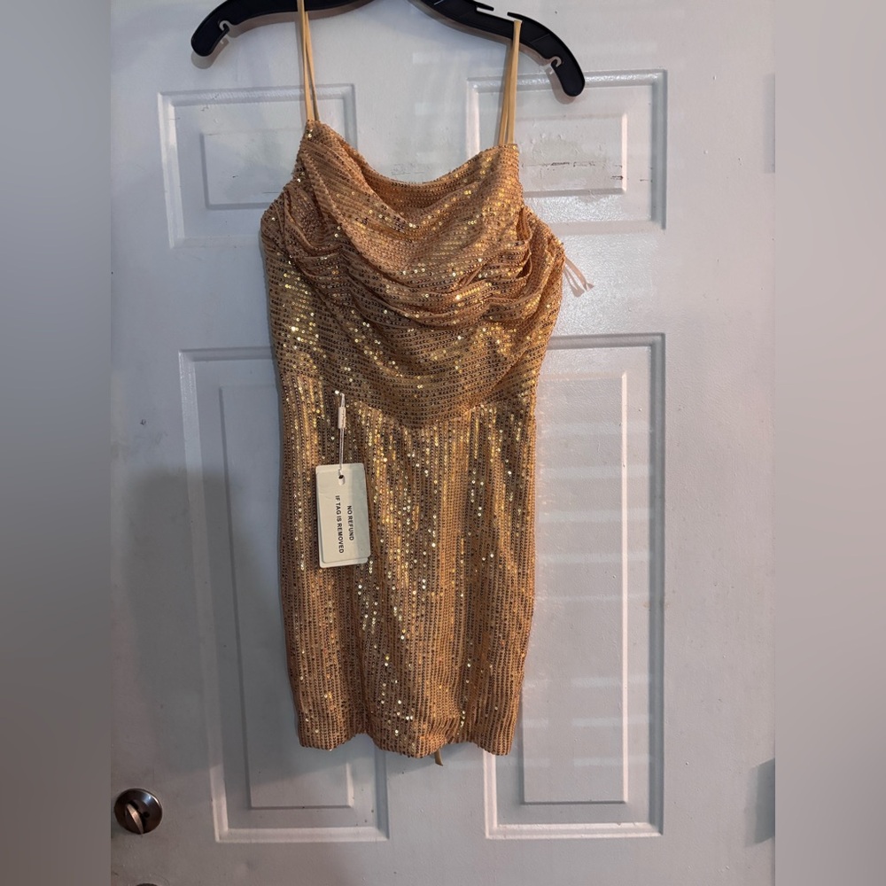New Sequin Spaghetti Straps Cowl Neck Cocktail Party Dress Short Prom Dress - Picture 5 of 8